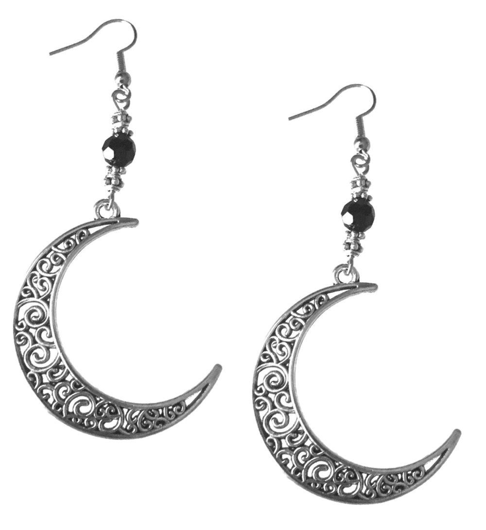 Örhängen Måne Crescent Moon Wicca Svart Pagan Symbol