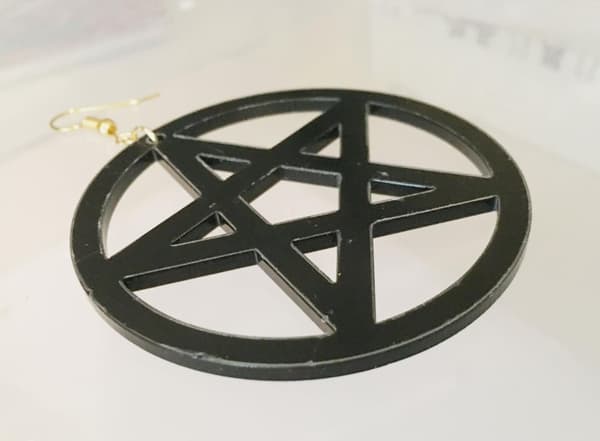 Earrings - Pentagram - Acrylic - Black - Oversize - Gold Hooks