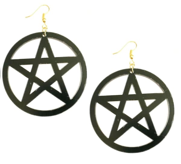 Earrings - Pentagram - Acrylic - Black - Oversize - Gold Hooks