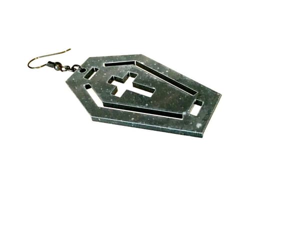 Earrings - Coffin - Black - Cross - Acrylic - Black Hooks