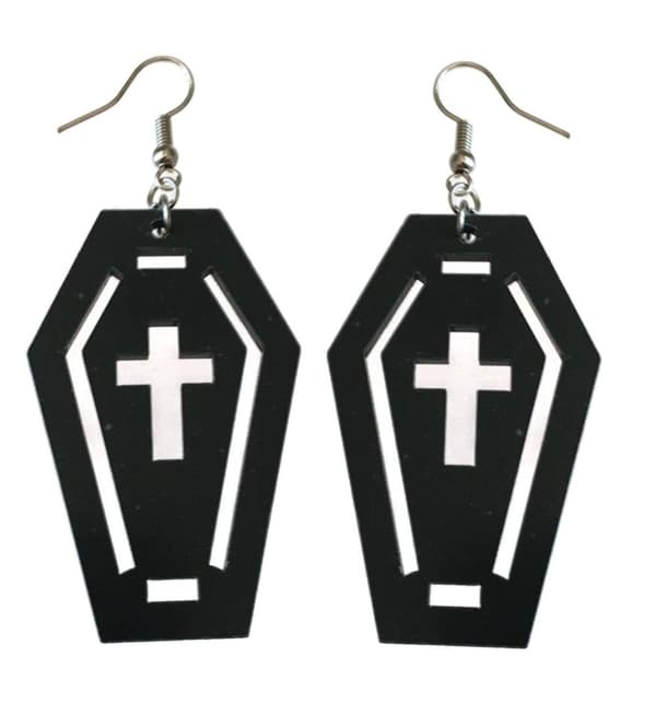 Earrings - Coffin - Cross - Acrylic - Silver Hooks