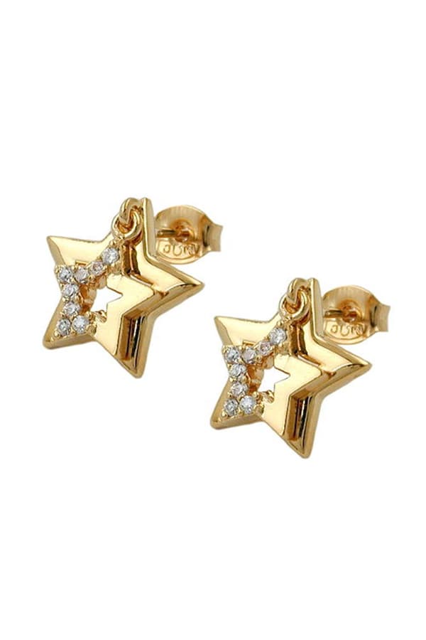 Stud Earrings Two Stars With Zirconia 3 Micron Gold Plating - GL30262