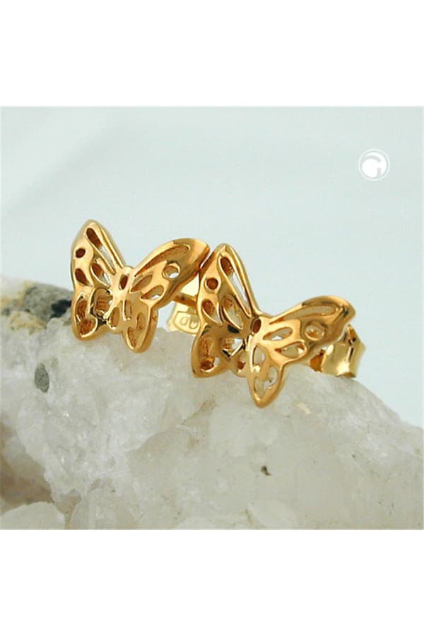 Stud Earrings Butterflies 3 Micron Gold Plating - GL30248