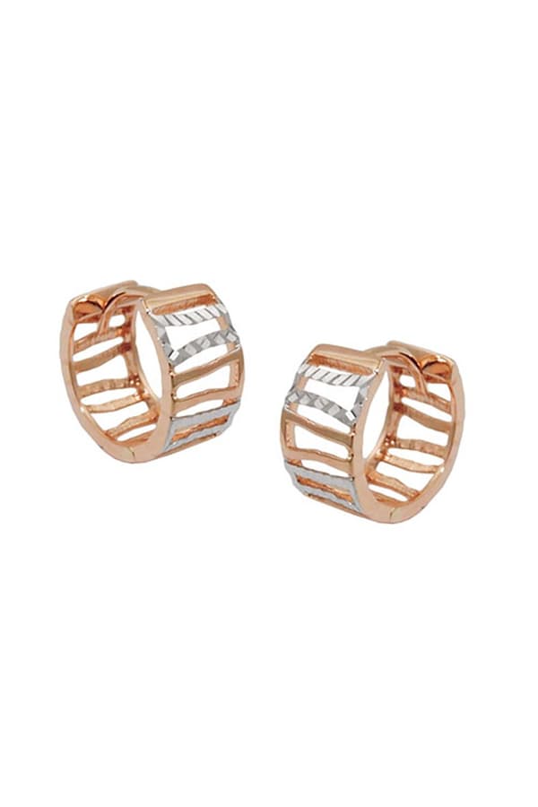 Hoop Earrings 12x6mm Hinged Bicolor Struts Diamond Cut 9k Rose Gold - GL431412