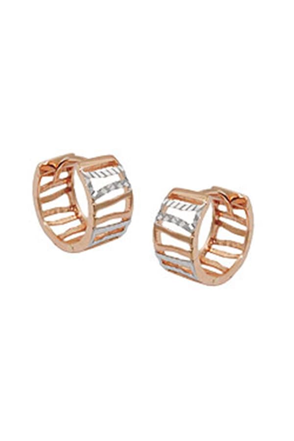 Hoop Earrings 12x6mm Hinged Bicolor Struts Diamond Cut 9k Rose Gold - GL431412