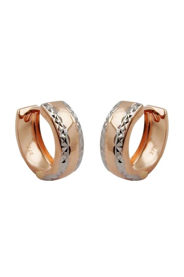 Hoop Earrings Diamond Cut Bi-Colour 9k Red Gold - GL431060