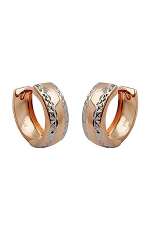 Hoop Earrings Diamond Cut Bi-Colour 9k Red Gold - GL431060