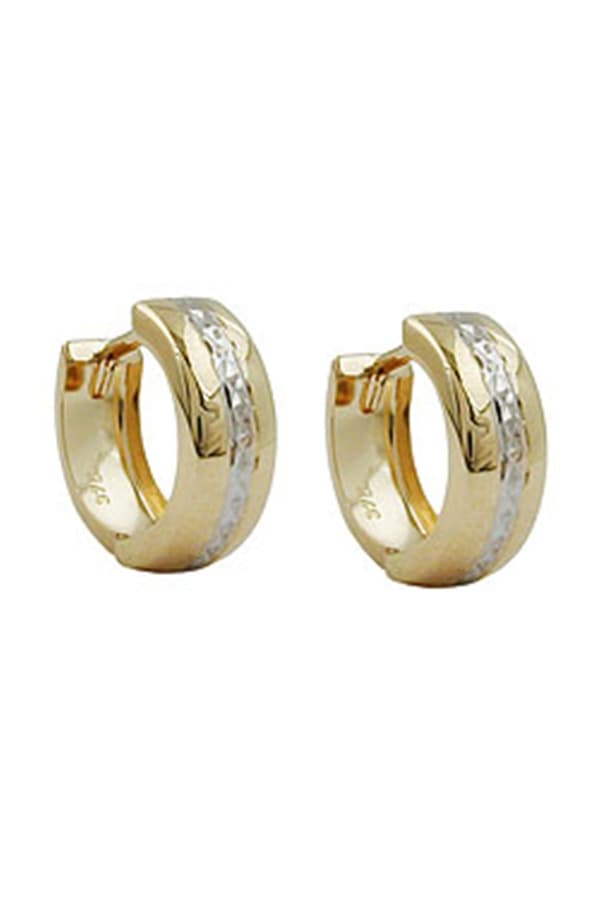 Hoop Earrings 12x5mm Hinged Two Tone Diamond Cut 9k Gold - GL431054