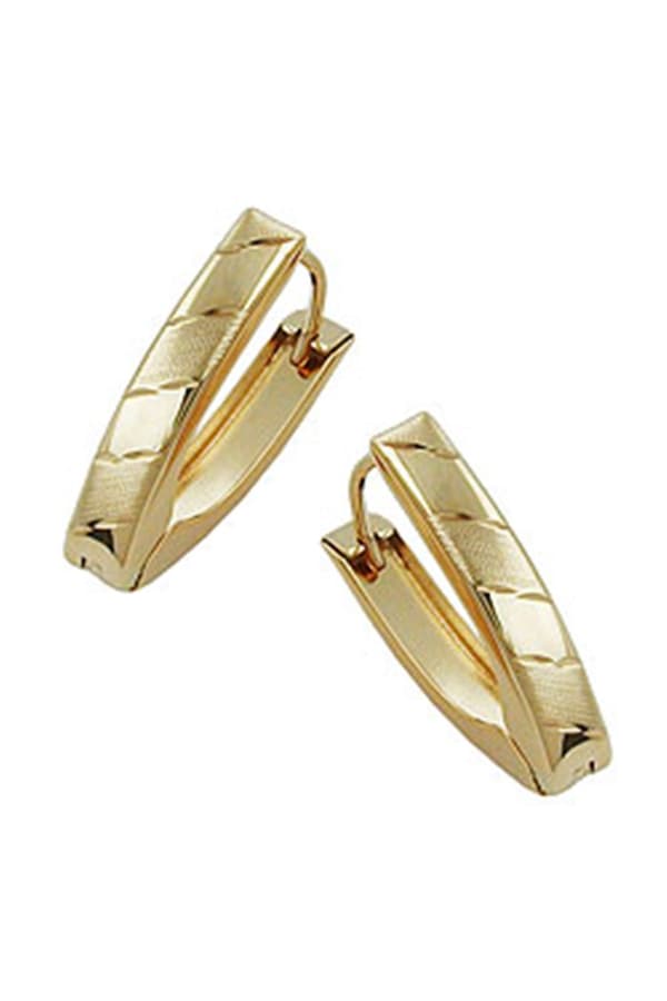 Hoop Earrings 18,5x4mm Hinged V-Shape Slanted Diamond Cut 9k Gold - GL430988