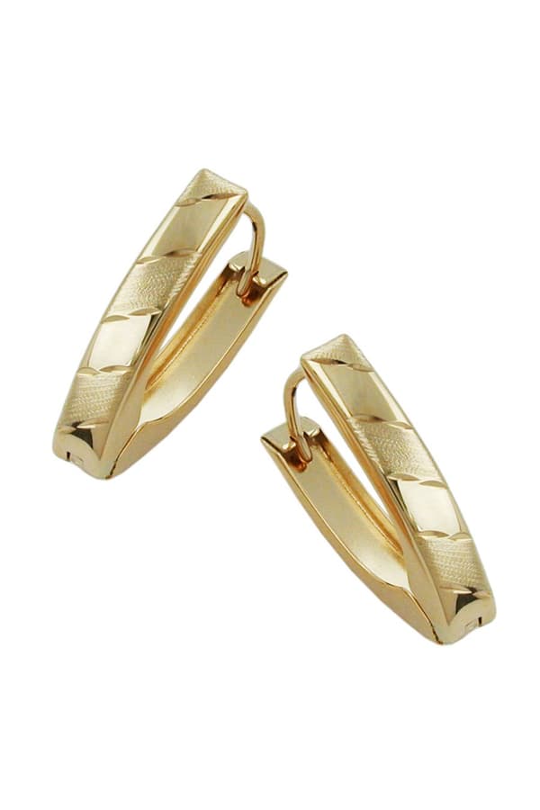 Hoop Earrings 18,5x4mm Hinged V-Shape Slanted Diamond Cut 9k Gold - GL430988