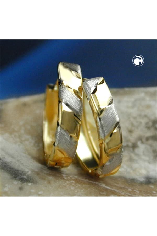 Hoop Earrings 12x3mm Hinged Bicolor Diamond Cut 9k Gold - GL430951