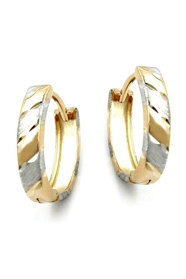 Hoop Earrings 12x3mm Hinged Bicolor Diamond Cut 9k Gold - GL430951