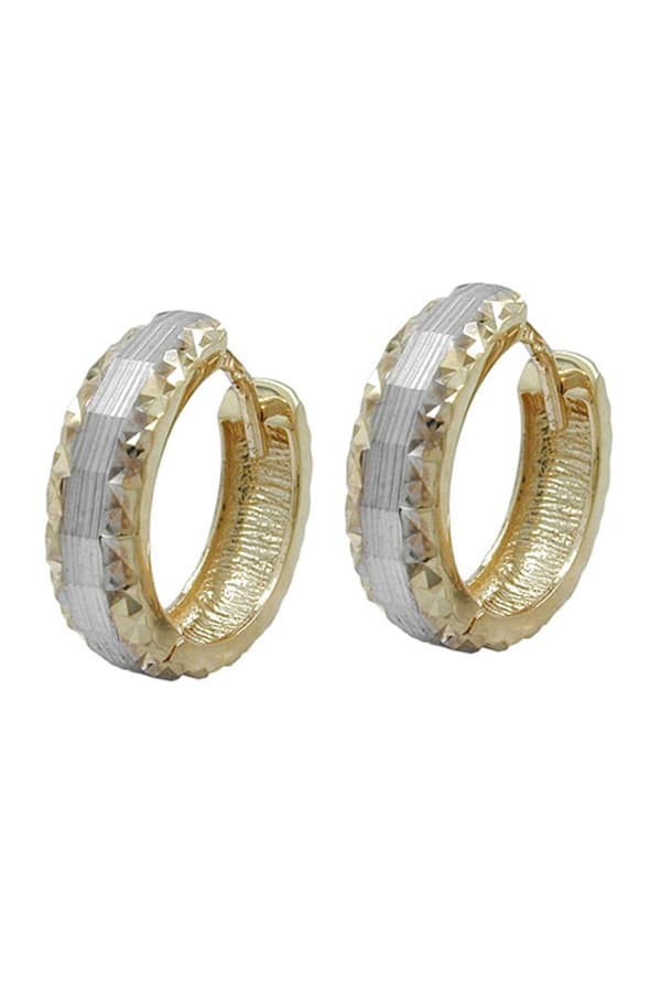 Hoop Earrings 14x4mm Hinged Hoop Bicolor Diamond 9k Gold - GL430768
