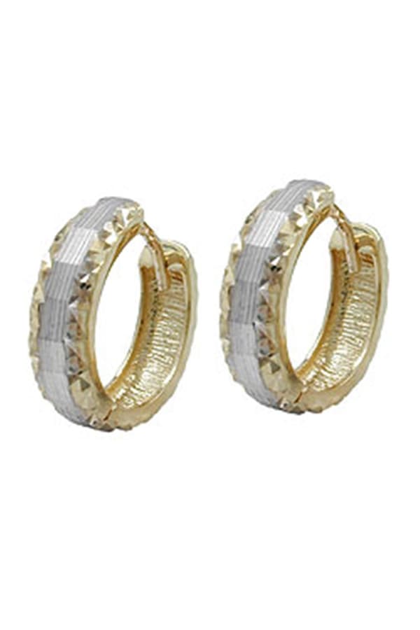 Hoop Earrings 14x4mm Hinged Hoop Bicolor Diamond 9k Gold - GL430768