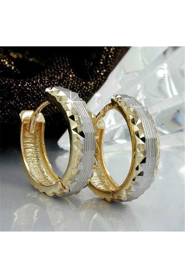 Hoop Earrings 14x4mm Hinged Hoop Bicolor Diamond 9k Gold - GL430768