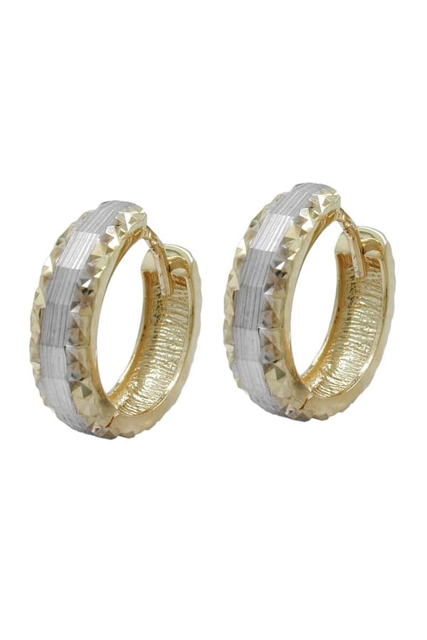 Hoop Earrings 14x4mm Hinged Hoop Bicolor Diamond 9k Gold - GL430768