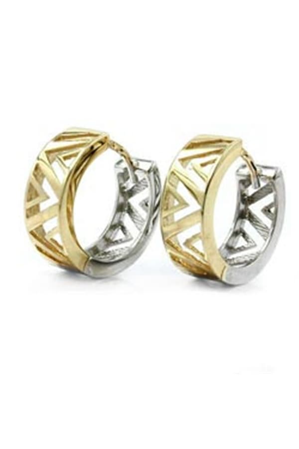 Hoop Earrings 13x5mm Hinged Hoops Creole Bicolor Yellow Gold And White Gold 9k Gold - GL430765