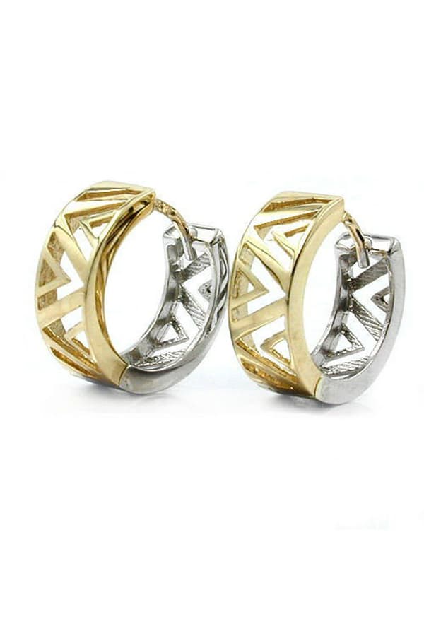 Hoop Earrings 13x5mm Hinged Hoops Creole Bicolor Yellow Gold And White Gold 9k Gold - GL430765