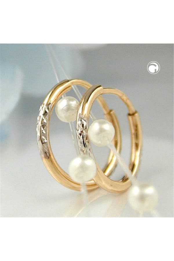 Hoop Earrings 12x1mm Bicolor Rhodium Plated Diamond Cut 9k Gold - GL431185