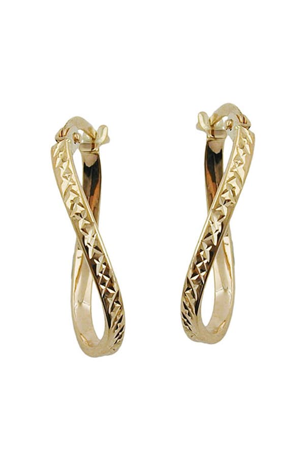 Hoop Earrings 23x15x2mm Oval Twisted Diamond Cut 9k Gold - GL431173