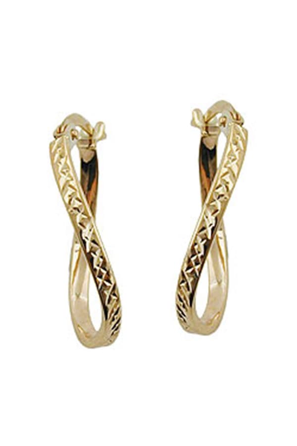 Hoop Earrings 23x15x2mm Oval Twisted Diamond Cut 9k Gold - GL431173