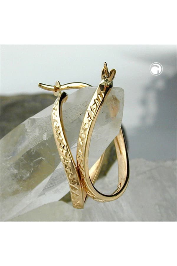 Hoop Earrings 23x15x2mm Oval Twisted Diamond Cut 9k Gold - GL431173