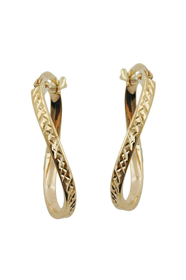 Hoop Earrings 23x15x2mm Oval Twisted Diamond Cut 9k Gold - GL431173