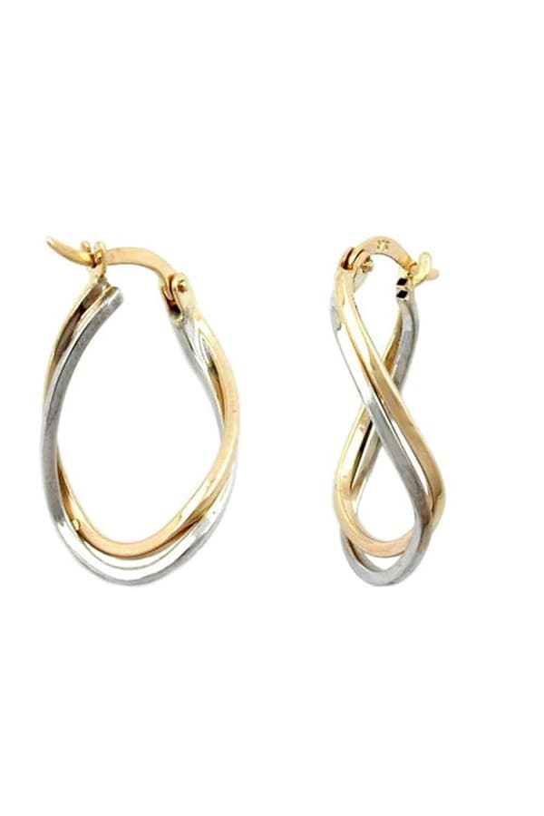 Hoop Earrings 22x15x3mm Twisted & Bent Bicolor With White Gold Alloyed 9k Gold - GL431130