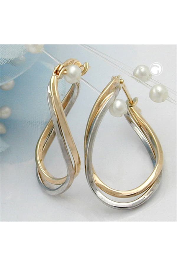 Hoop Earrings 22x15x3mm Twisted & Bent Bicolor With White Gold Alloyed 9k Gold - GL431130