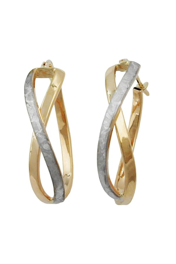 Hoop Earrings 26x7mm Crossed Bicolor Part-Rhodium Plated Matted 9k Gold - GL431129