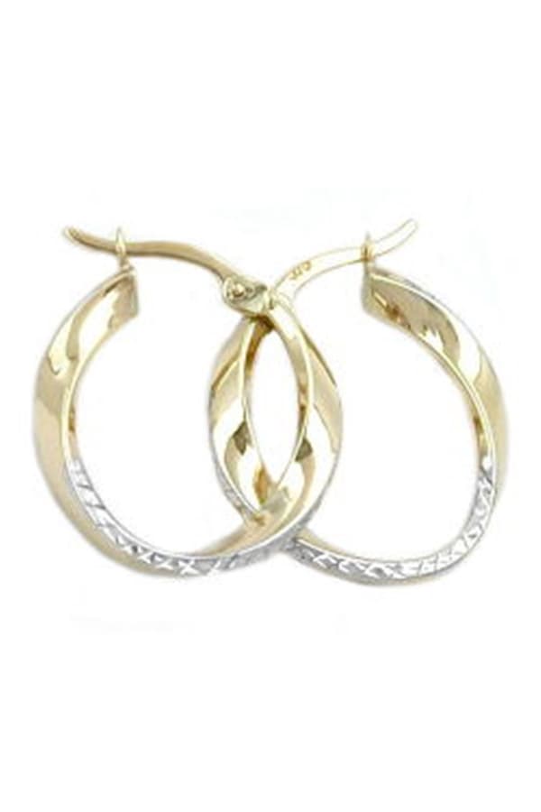 Hoop Earrings 20x3mm Bicolor Diamond Cut Curved 9k Gold - GL431063