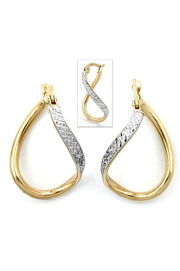 Hoop Earings 23x2mm Oval Bicolor Diamond Twisted 9k Gold - GL430985