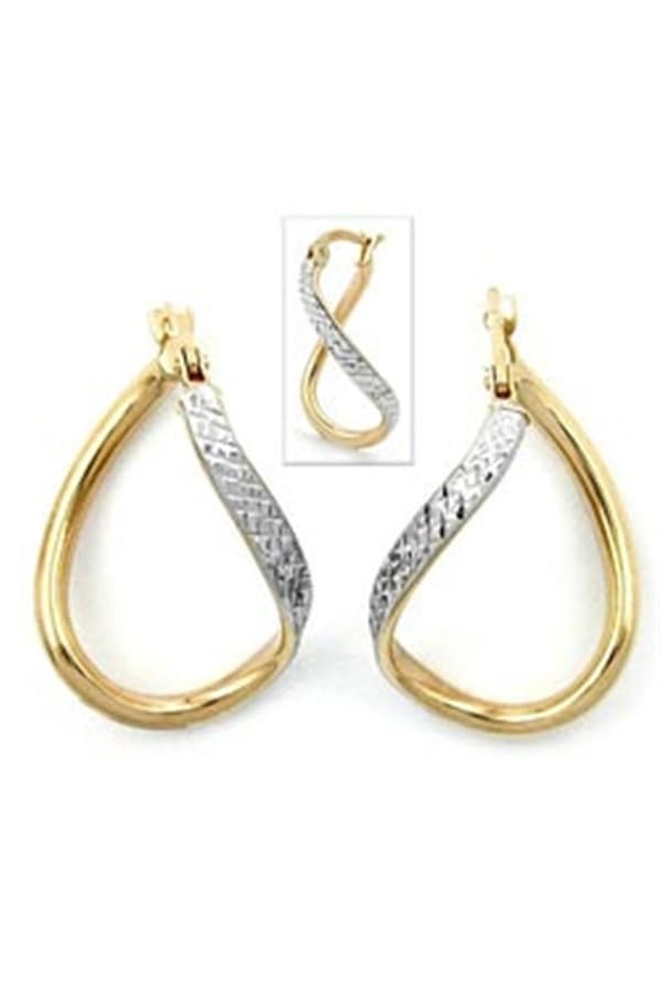 Hoop Earings 23x2mm Oval Bicolor Diamond Twisted 9k Gold - GL430985