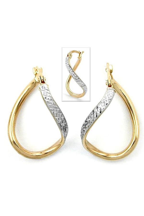 Hoop Earings 23x2mm Oval Bicolor Diamond Twisted 9k Gold - GL430985