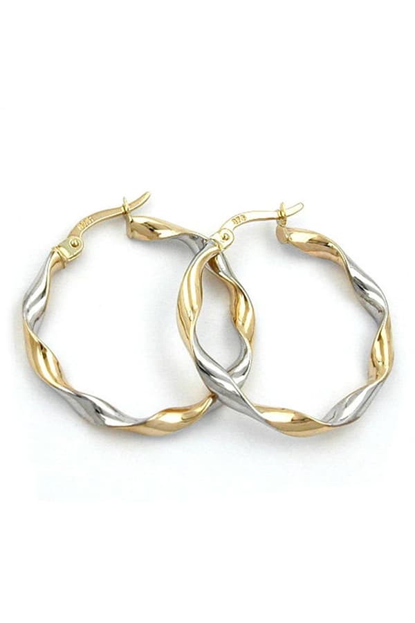 Hoop Earrings 26x3mm Oval Bicolor Twisted 9k Gold - GL430974