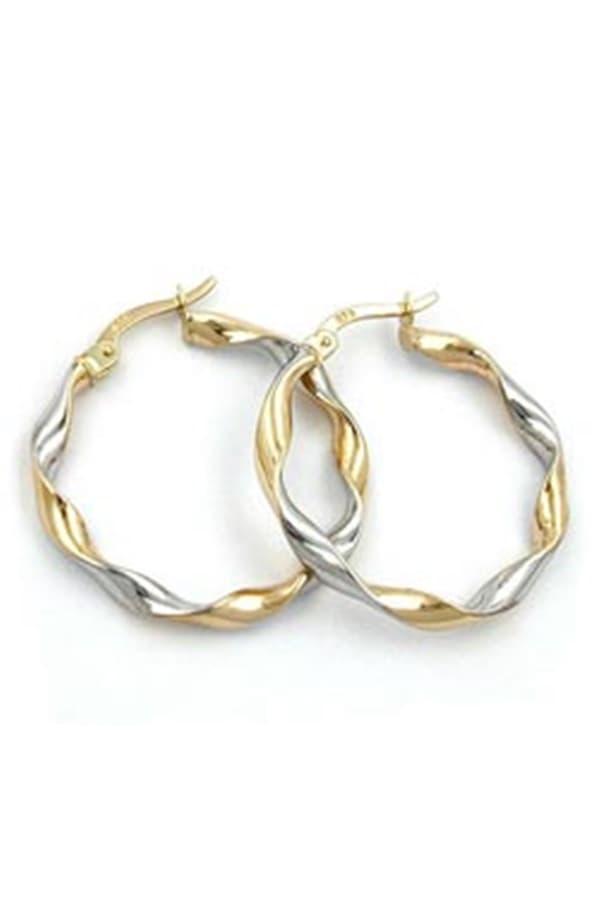 Hoop Earrings 26x3mm Oval Bicolor Twisted 9k Gold - GL430974