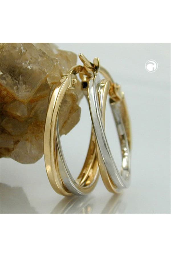 Hoop Earrings 19x2mm Bicolor Yellow Gold And White Gold 9k Gold - GL430749