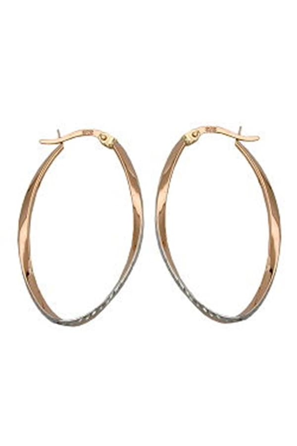 Hoop Earrings 33x20mm Oval Bicolor Rhodium Plated Diamond 9k Rose Gold - GL430387