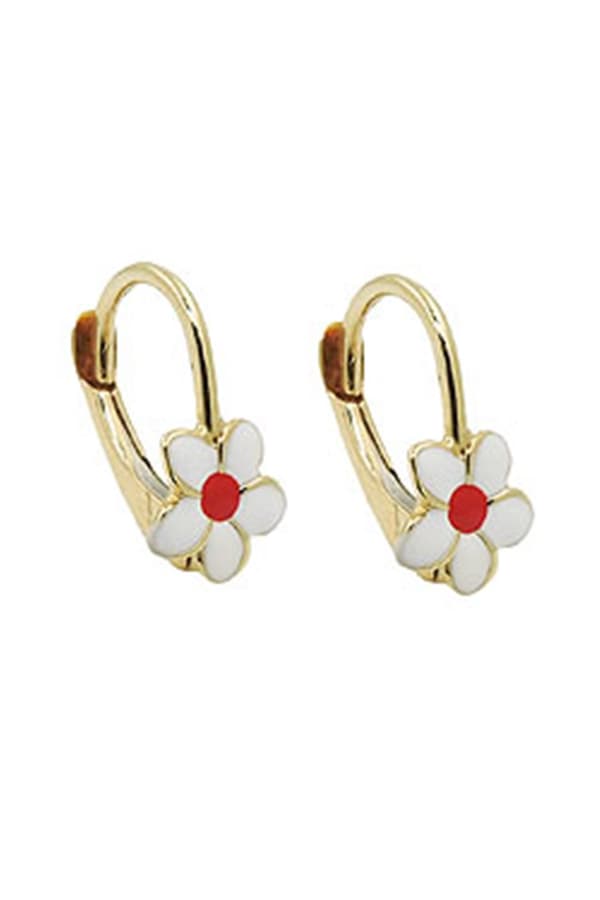 Leverback Earrings Flower White 9k Gold - GL431420