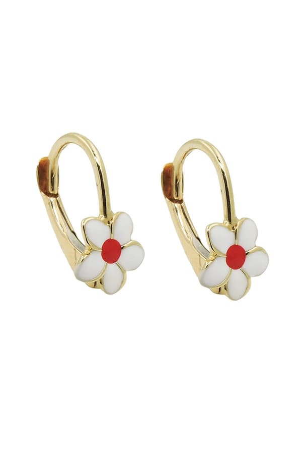 Leverback Earrings Flower White 9k Gold - GL431420