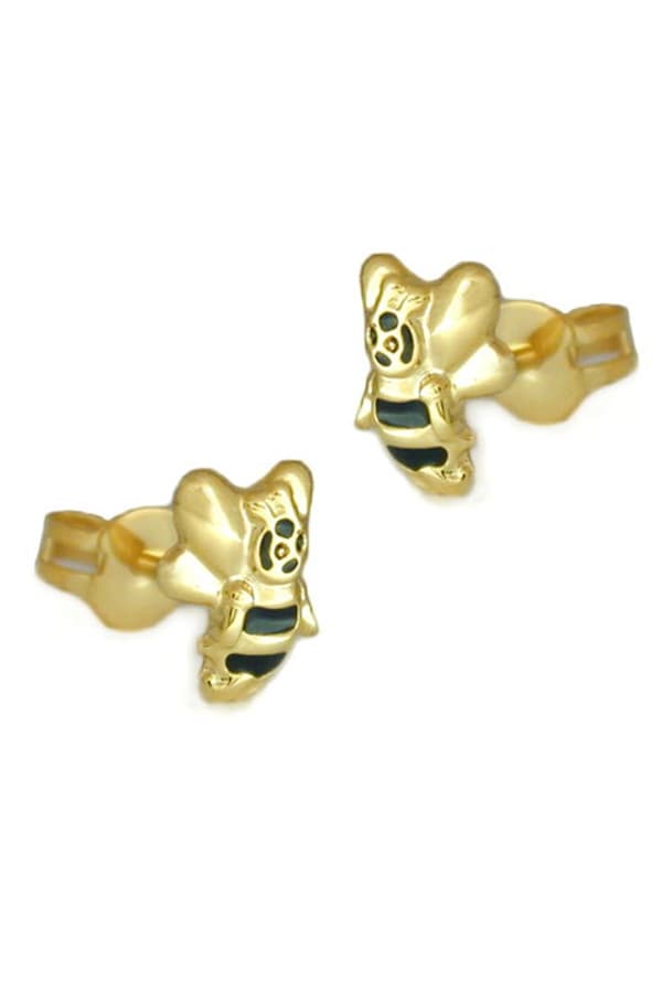 Stud Earring 7x6mm Bee Black Lacquered 9k Gold - GL431148