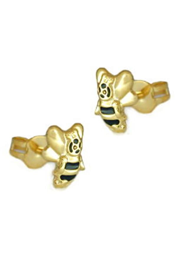 Stud Earring 7x6mm Bee Black Lacquered 9k Gold - GL431148