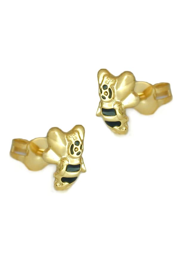 Stud Earring 7x6mm Bee Black Lacquered 9k Gold - GL431148