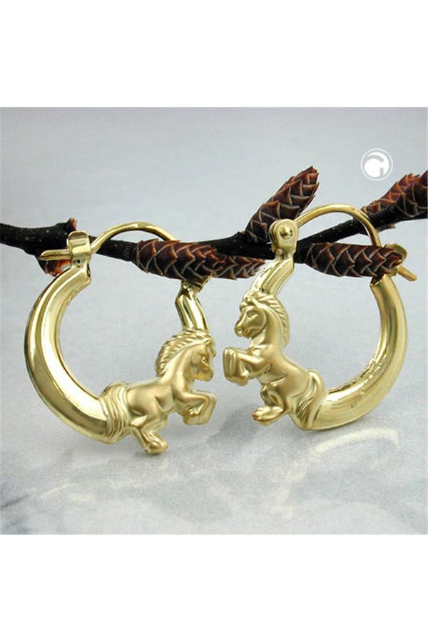 Hoop Earrings 17x14mm Horse Shiny Matte Hoop Clasp 9k Gold - GL430915