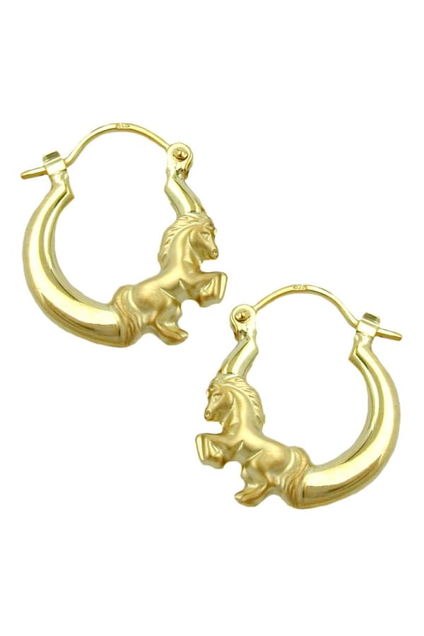 Hoop Earrings 17x14mm Horse Shiny Matte Hoop Clasp 9k Gold - GL430915
