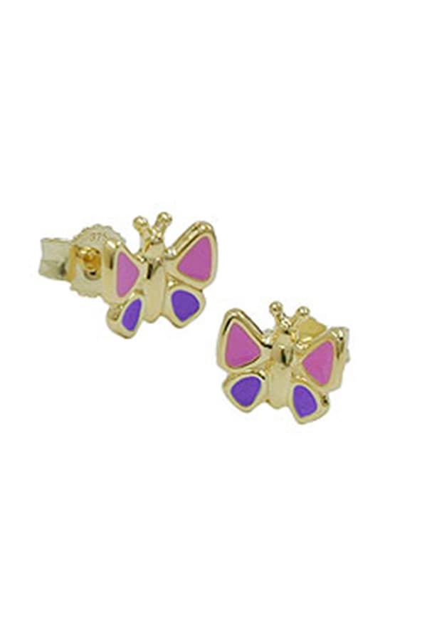 Stud Earrings 7x8mm Butterfly Pink-Purple 9k Gold - GL430892
