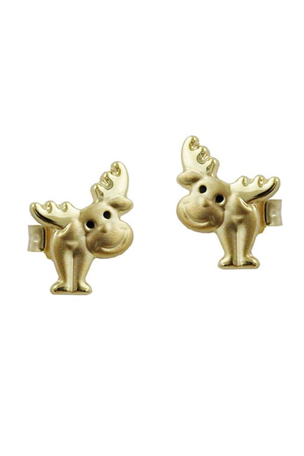 Stud Earrings 8x6mm Moose With Black Lacquered Eyes Matte Shiny 9k Gold - GL430888