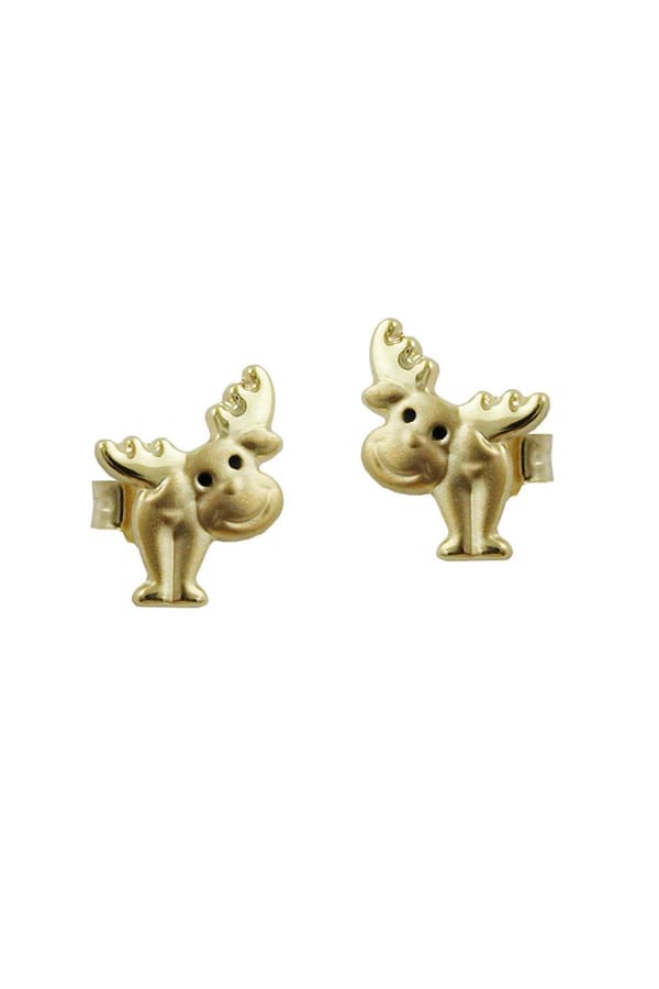 Stud Earrings 8x6mm Moose With Black Lacquered Eyes Matte Shiny 9k Gold - GL430888