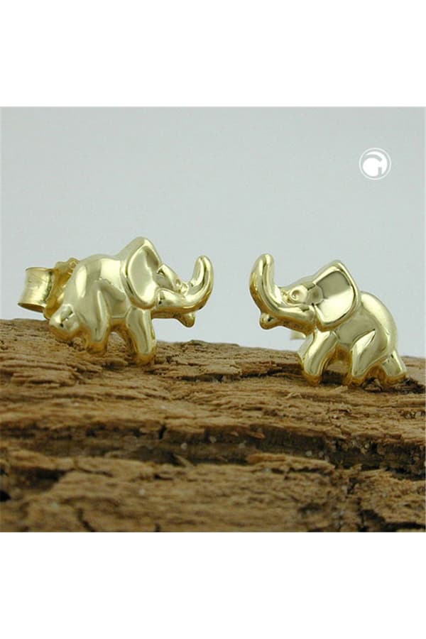 Stud Earrings 7x10mm Elephant Shiny 9k Gold - GL430883