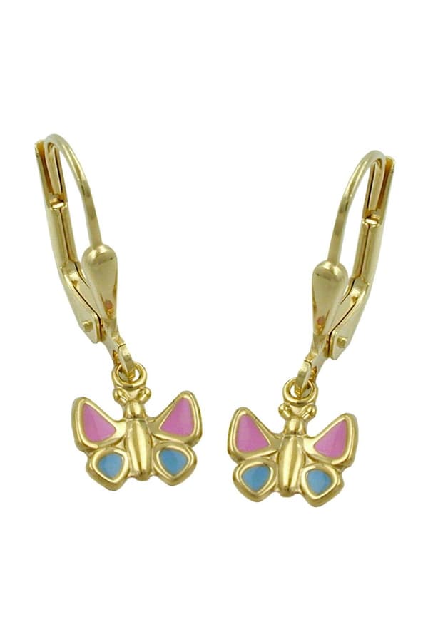 EARRINGS BUTTERFLIES PINK-BLUE 9K GOLD